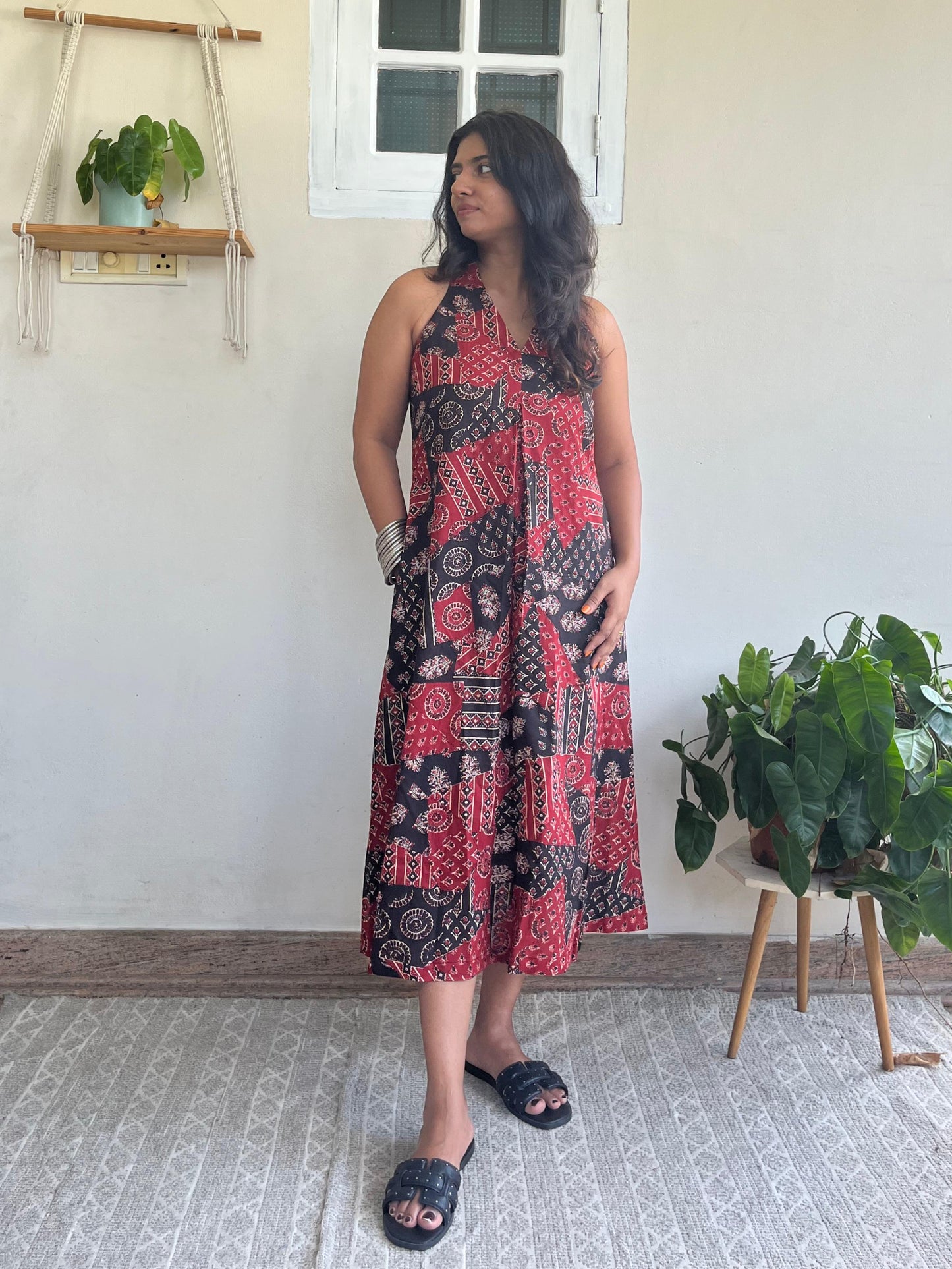 Red and Black Patch Dress