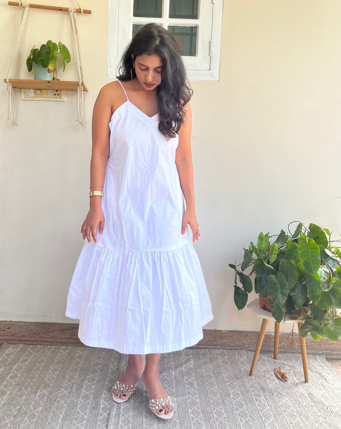 Elegant White Tiered Hem Dress