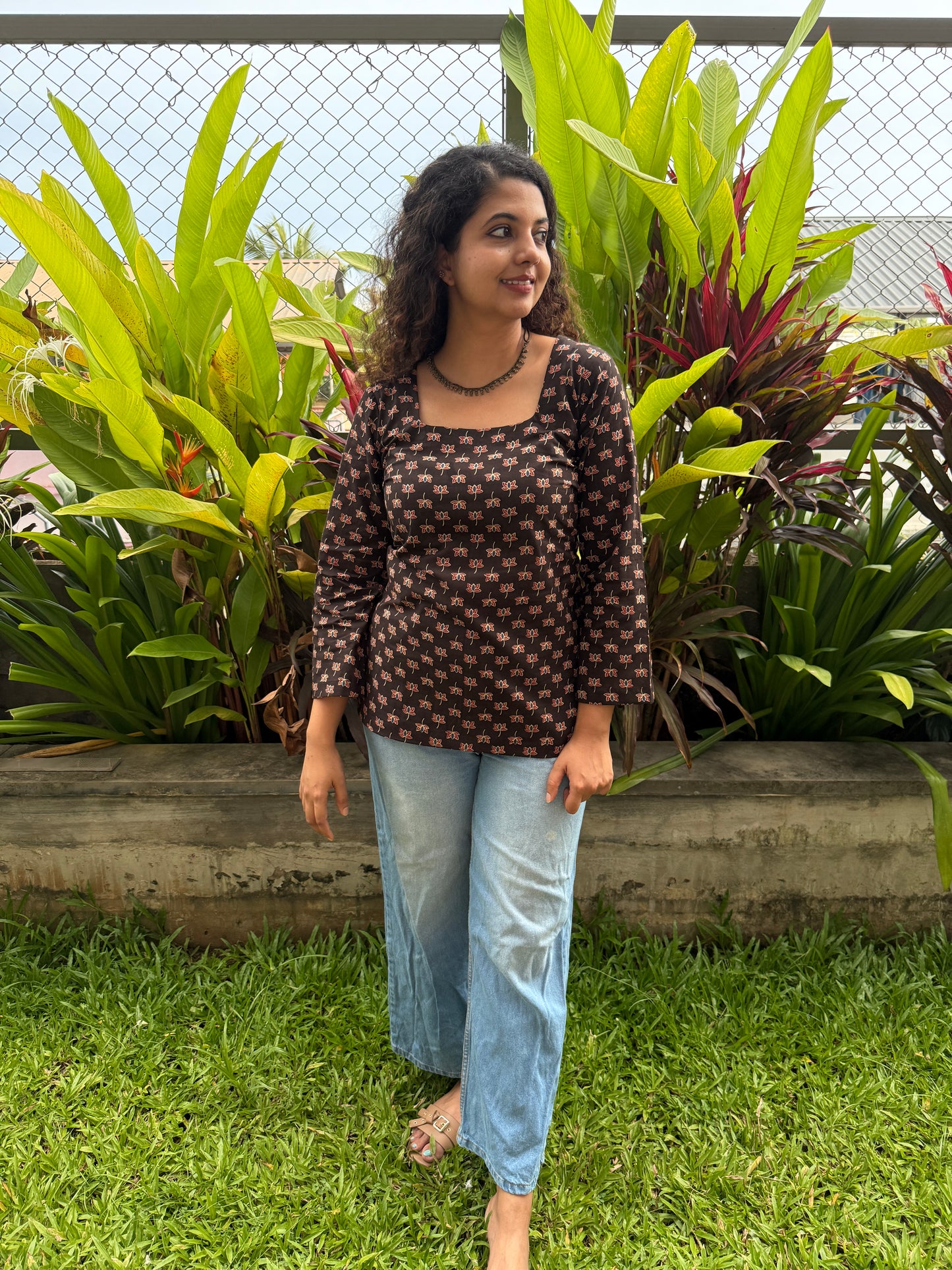 Deep Brown floral short kurthi