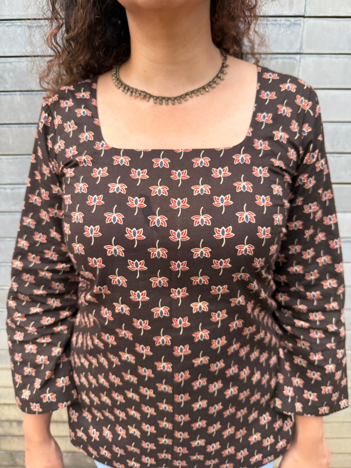 Deep Brown floral short kurthi