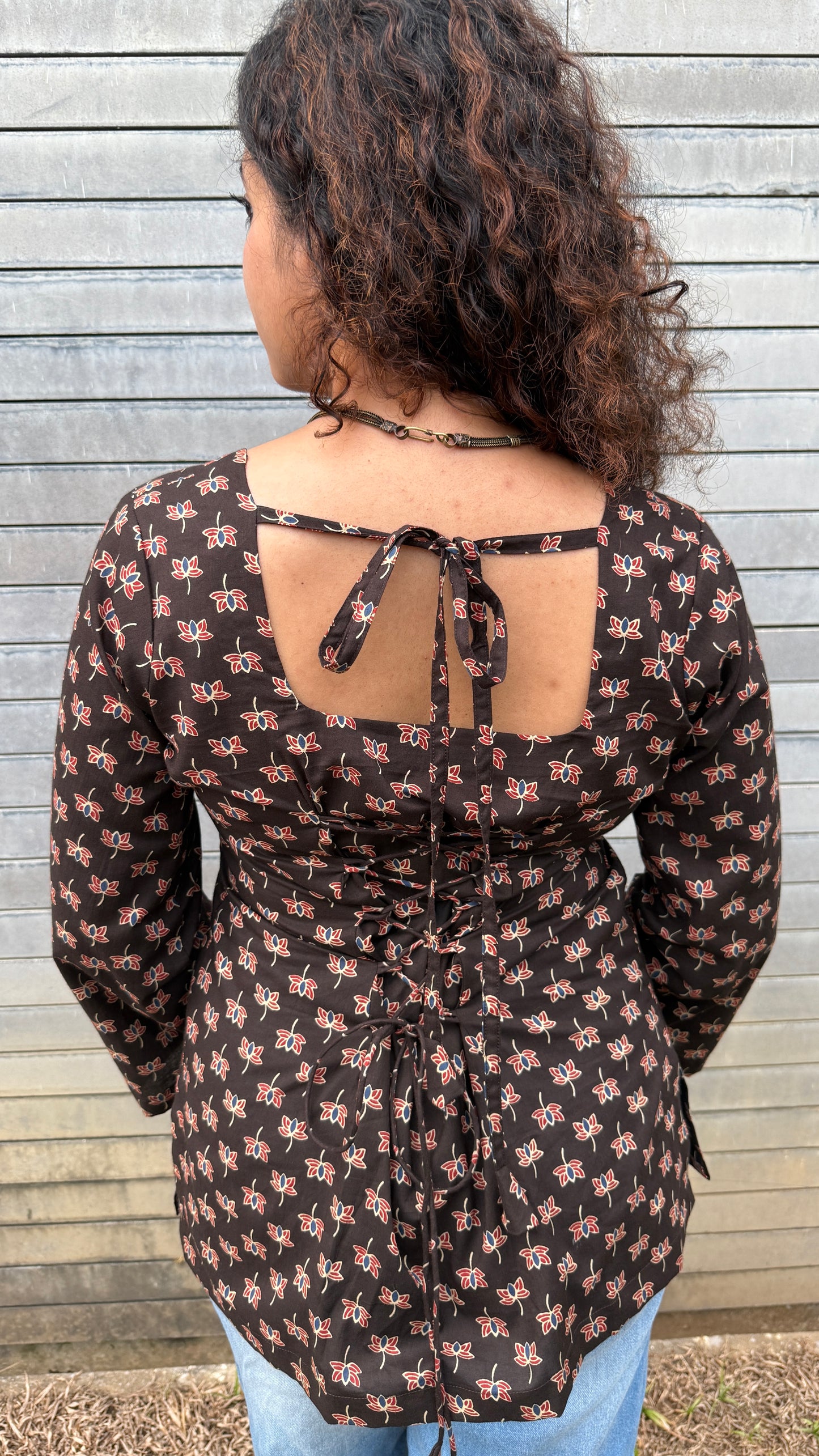 Deep Brown floral short kurthi