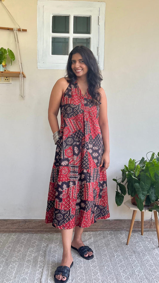 Red and Black Patch Dress