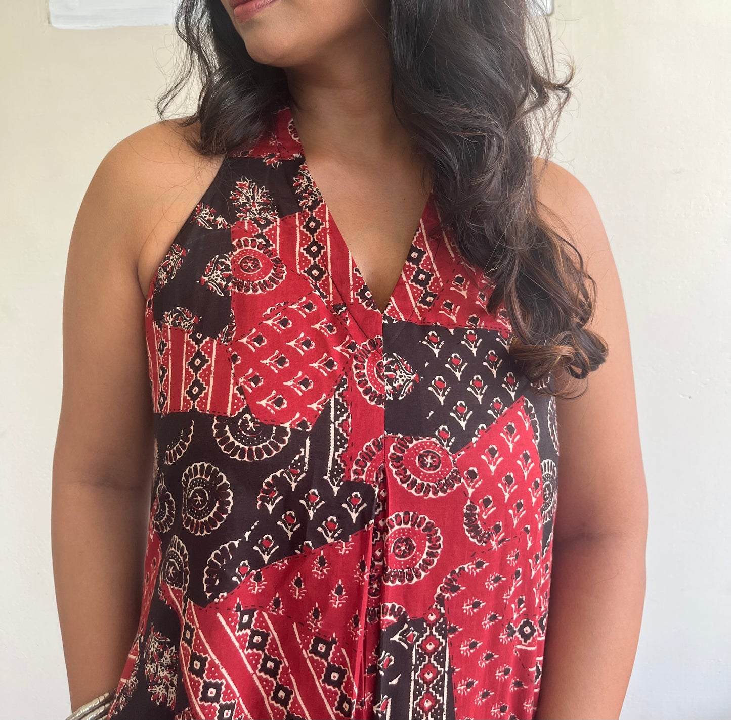 Red and Black Patch Dress