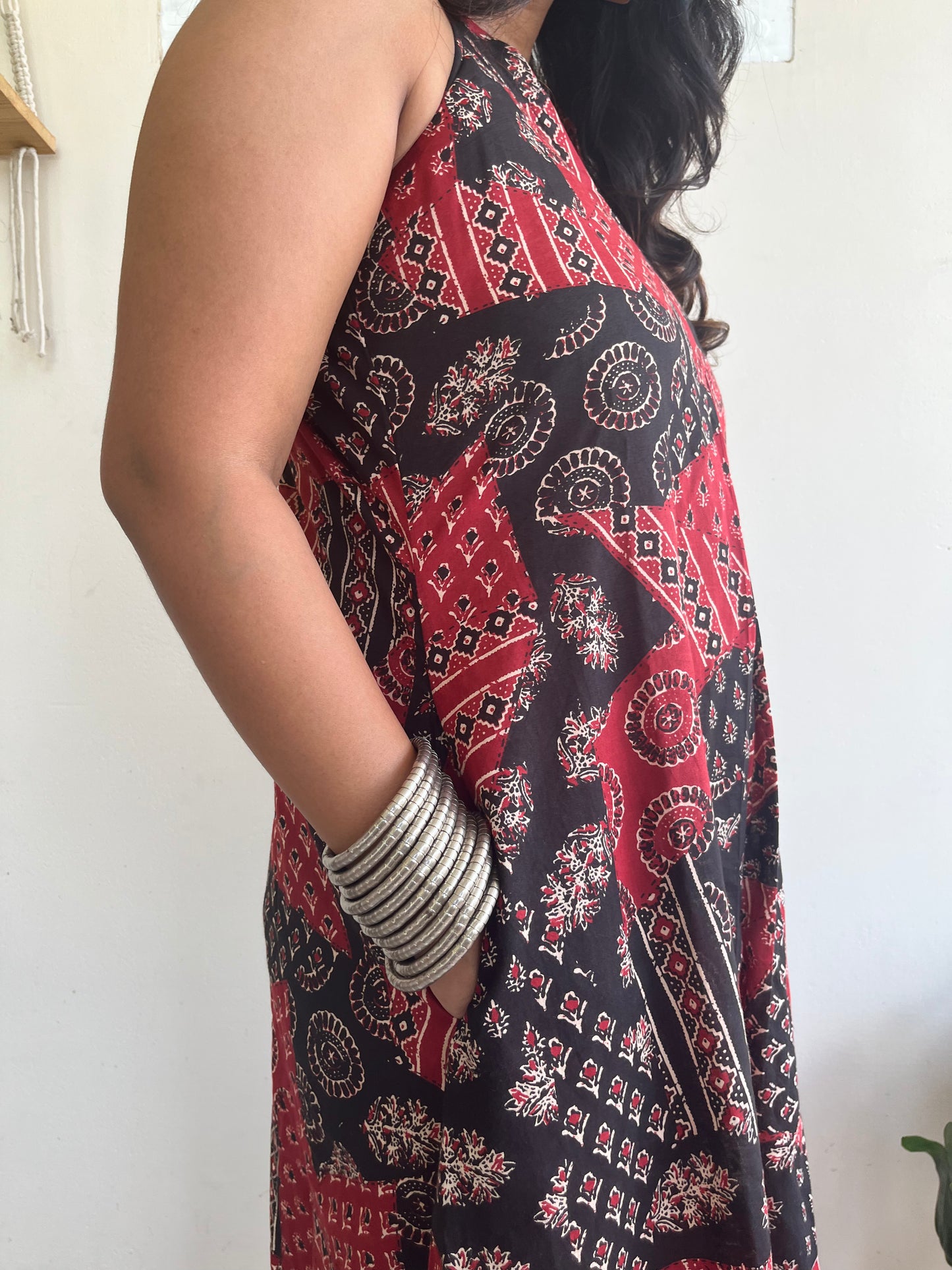 Red and Black Patch Dress