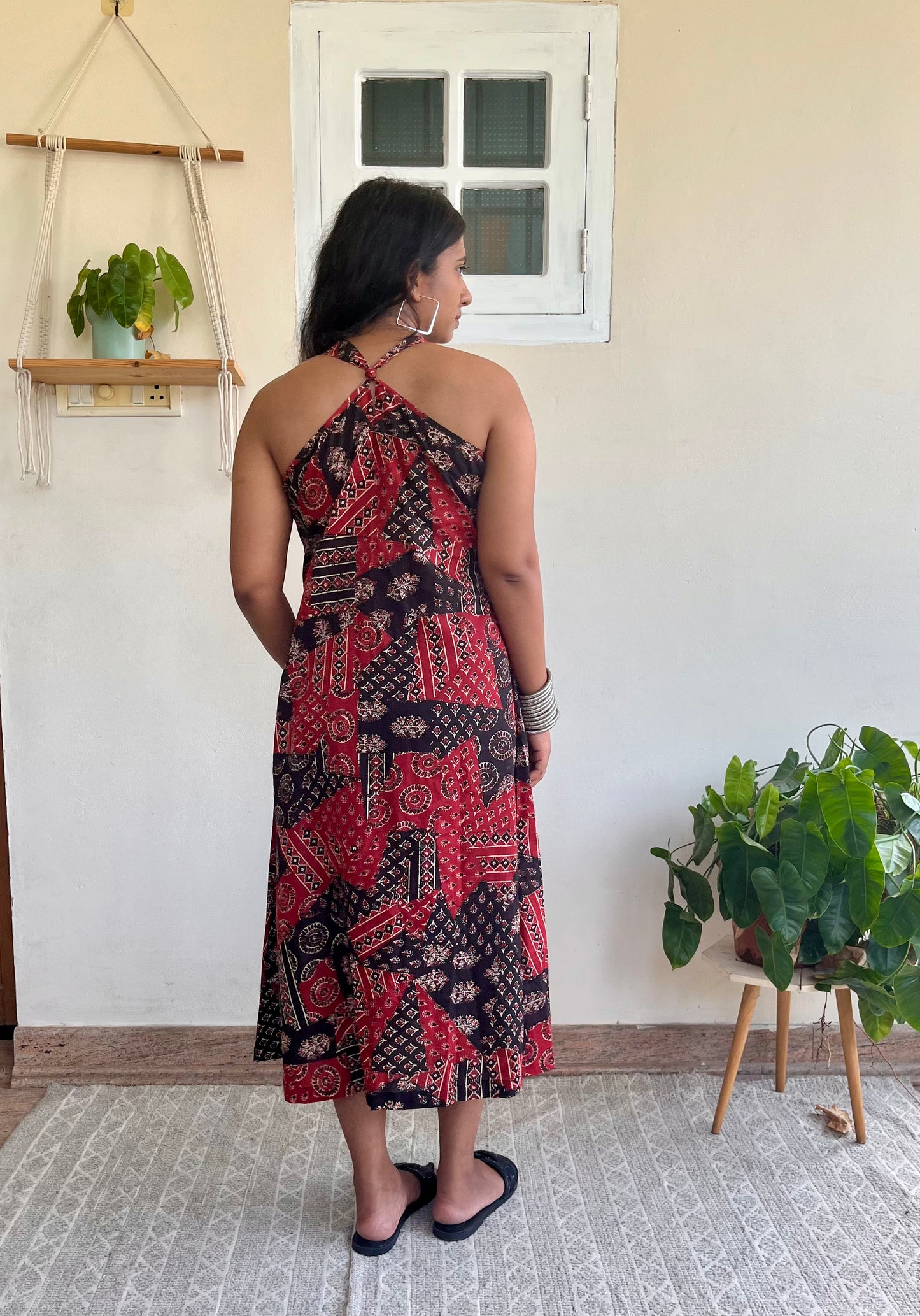 Red and Black Patch Dress