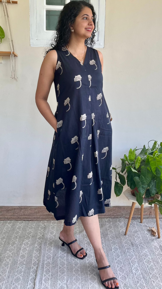Midnight Leaf Pocket Dress