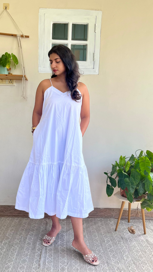 Elegant White Tiered Hem Dress