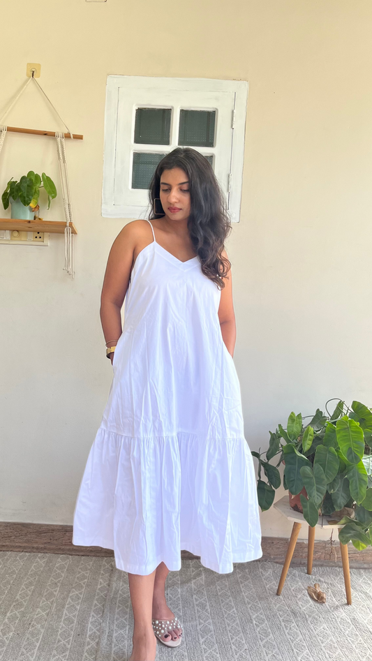 Elegant White Tiered Hem Dress