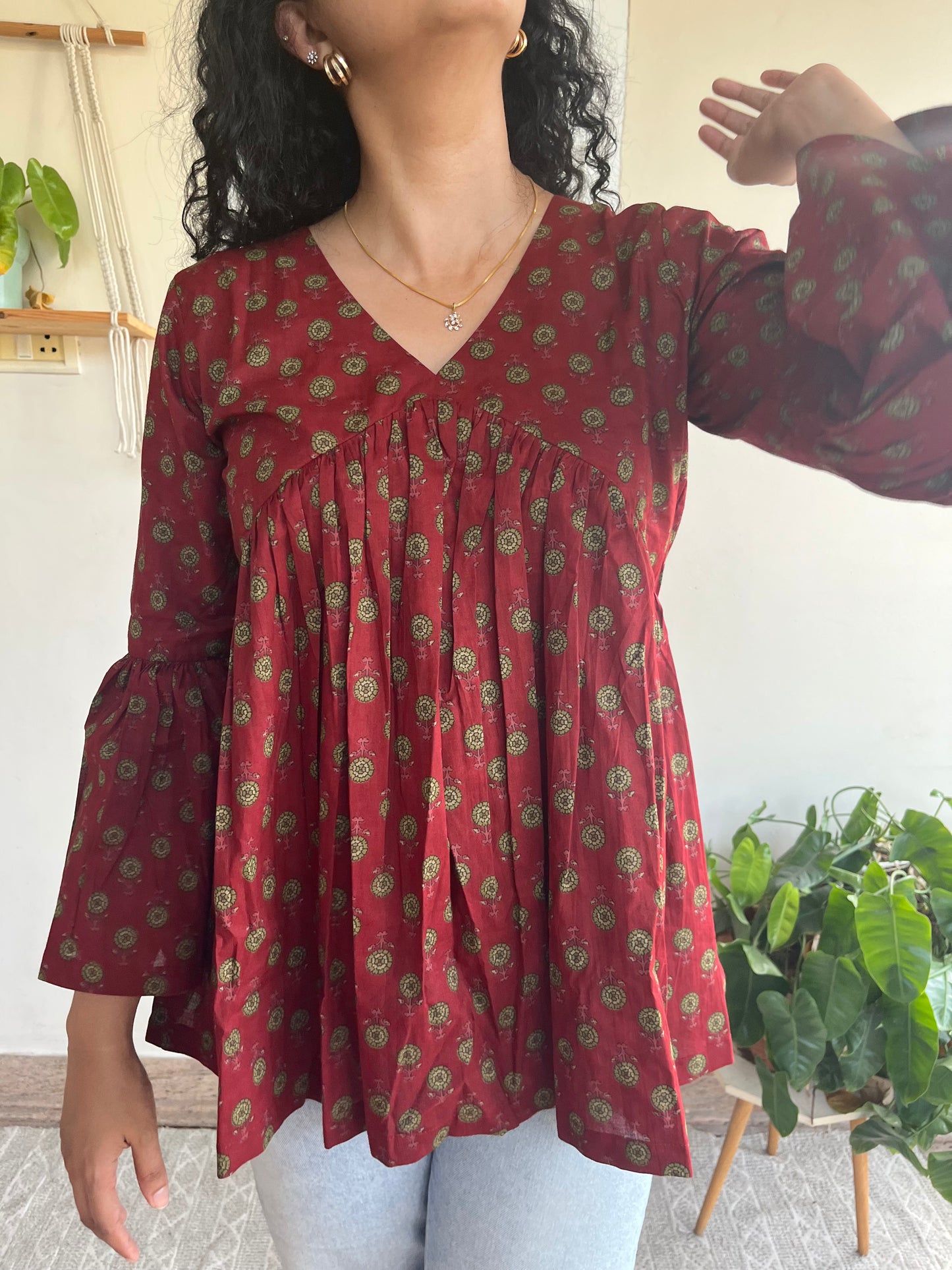 Maroon Bell Sleeve Top