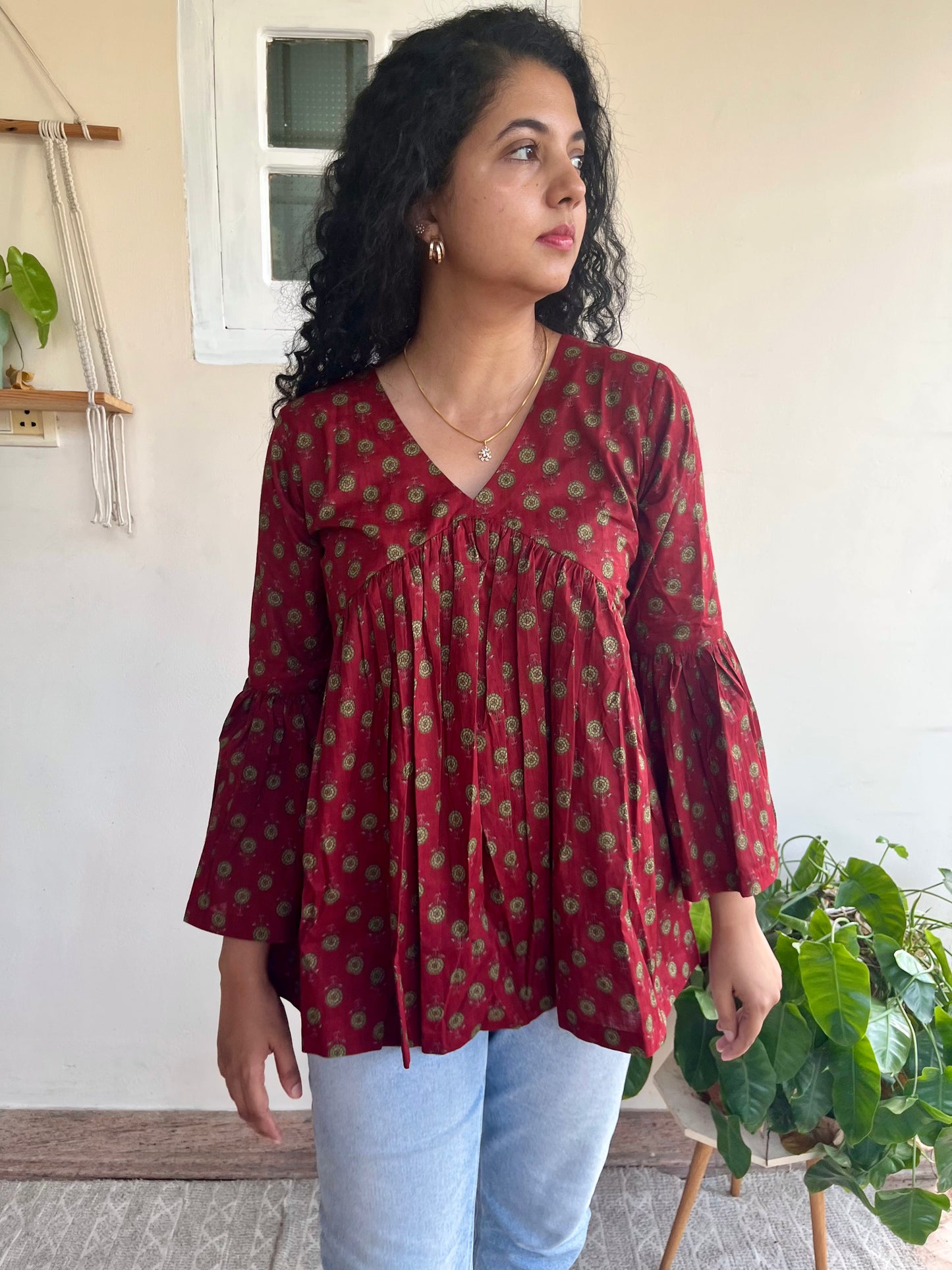 Maroon Bell Sleeve Top