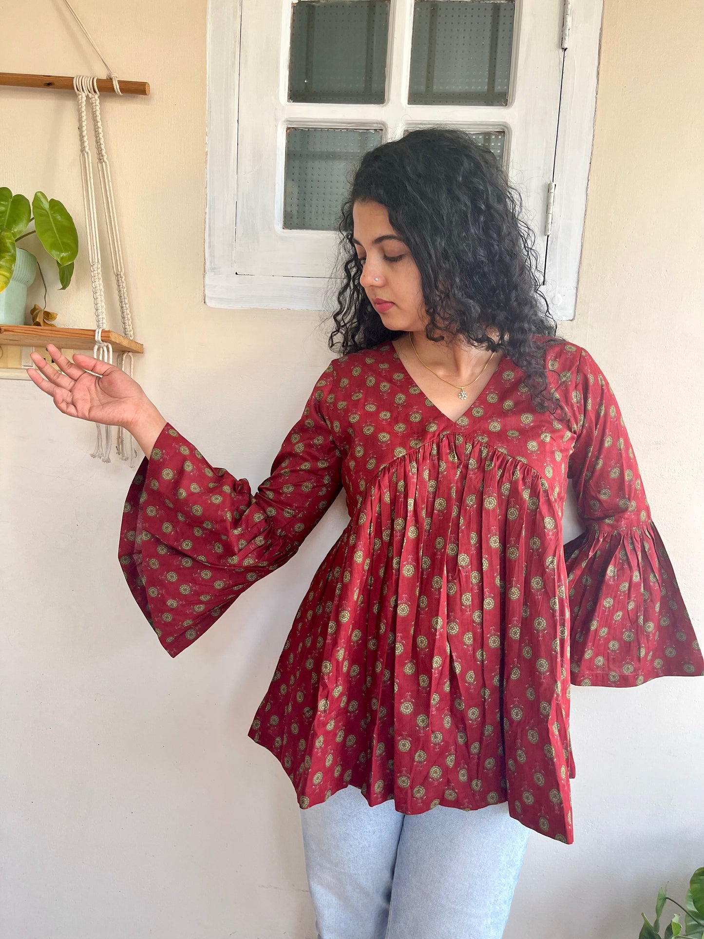 Maroon Bell Sleeve Top
