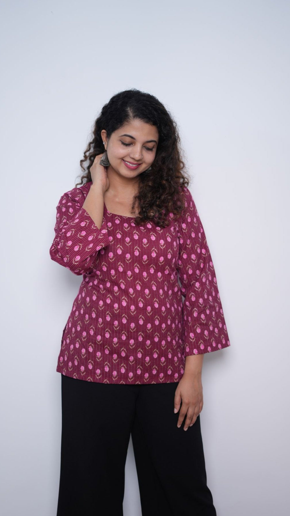 Roses in wine red -Short Kurti