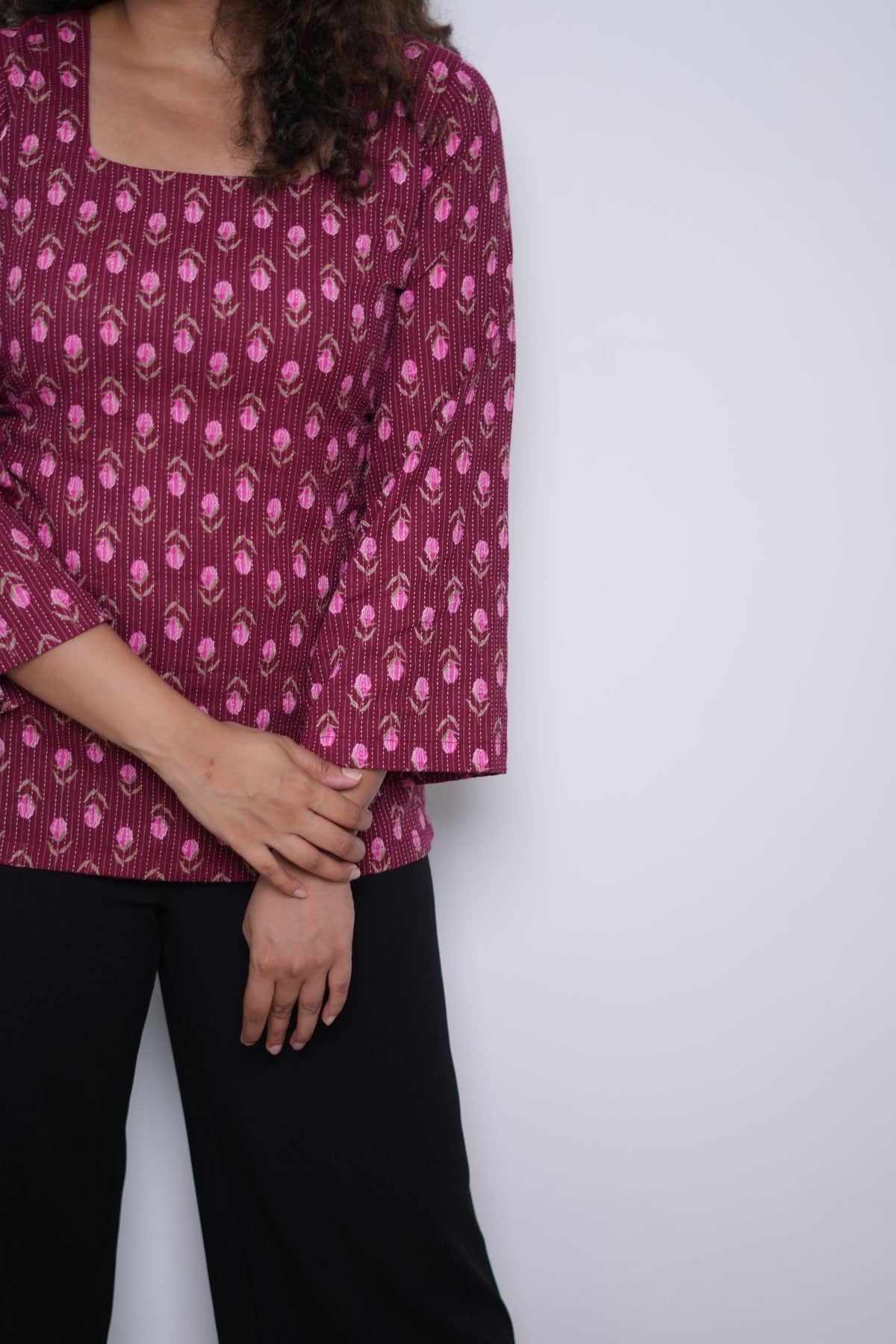 Roses in wine red -Short Kurti