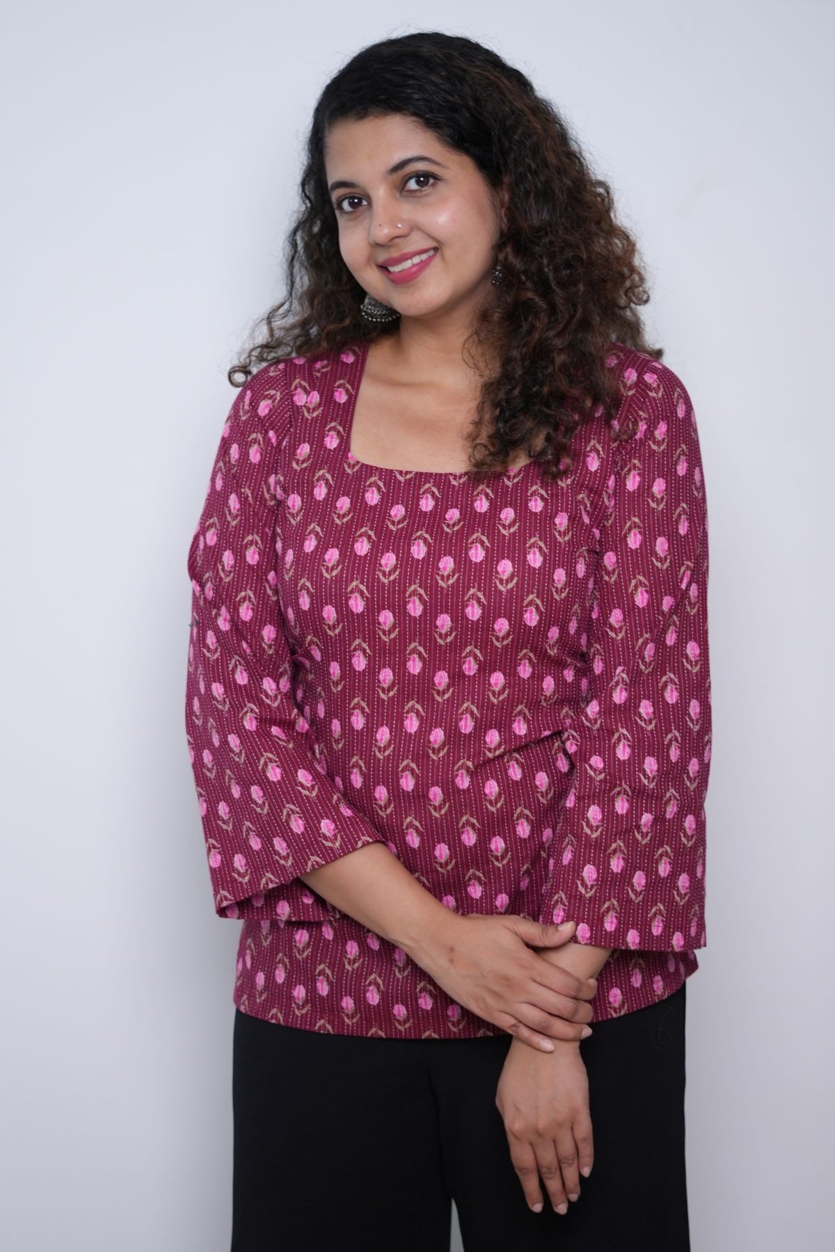 Roses in wine red -Short Kurti