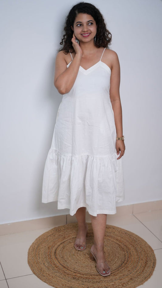 Elegant White Tiered Hem Dress