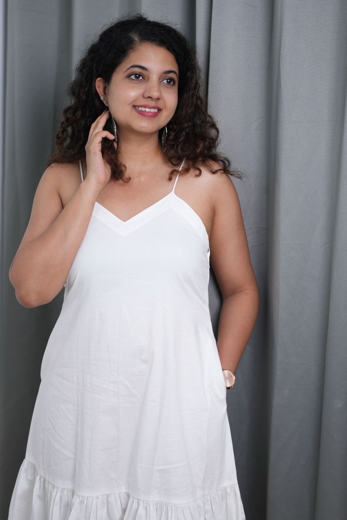 Elegant White Tiered Hem Dress