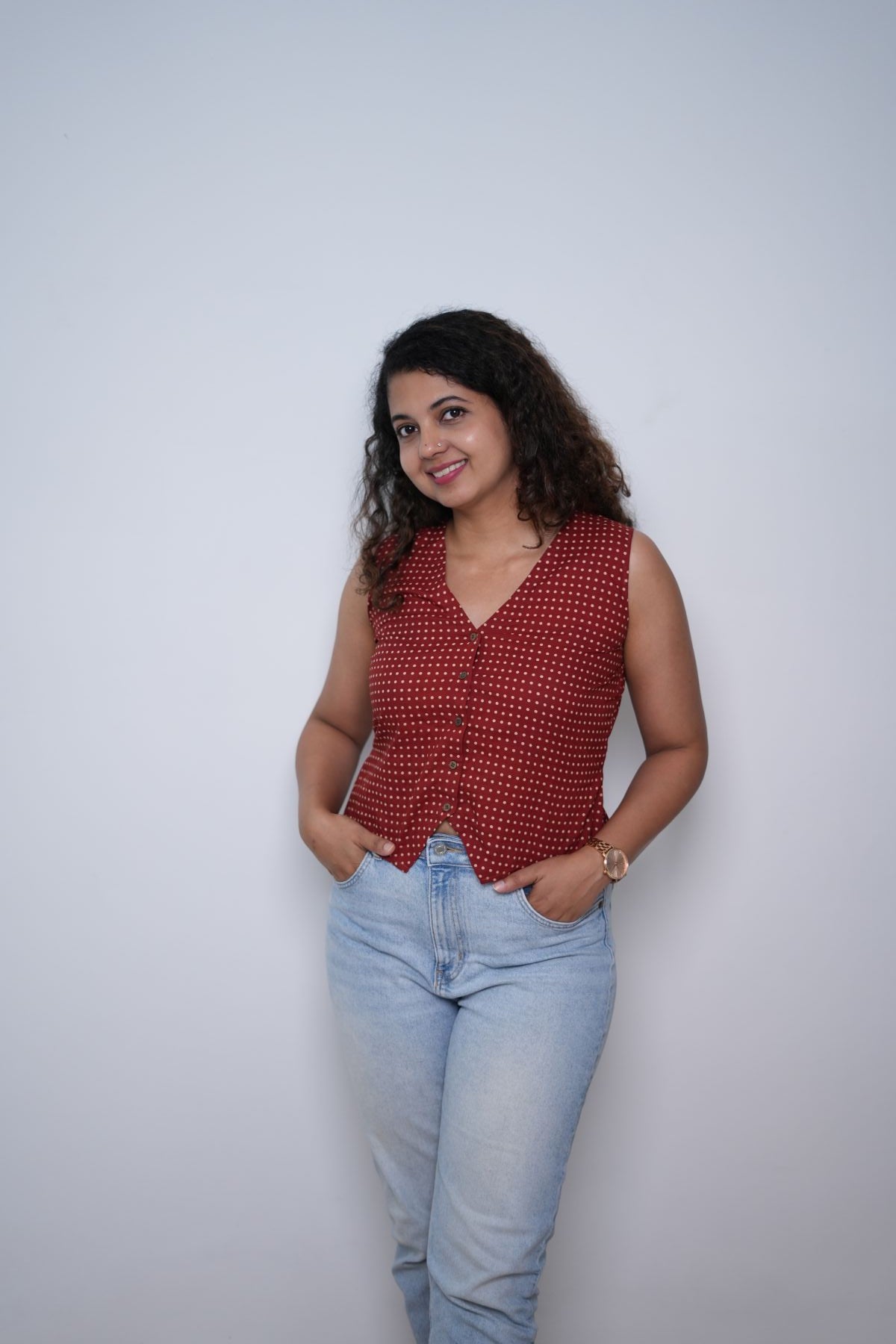 Red Polka Waist coat