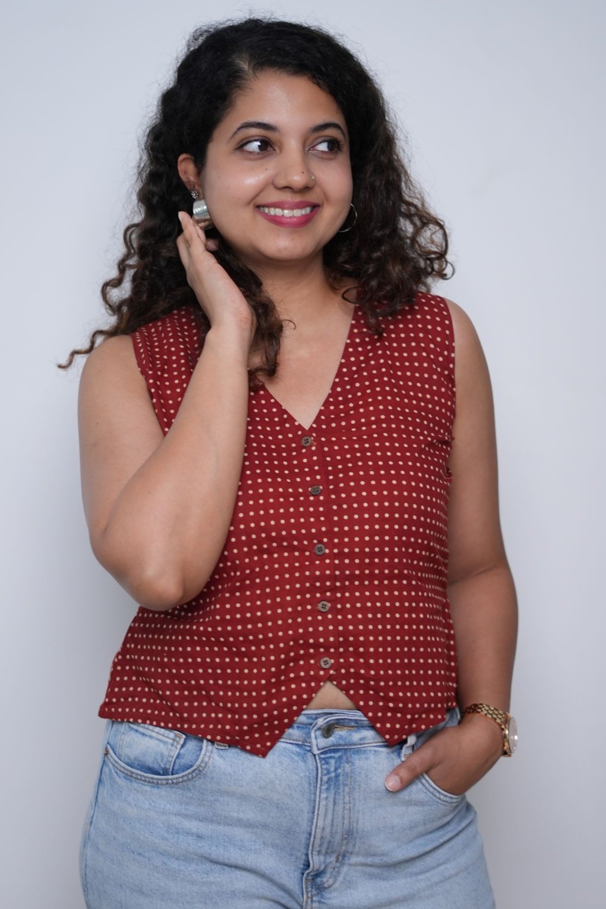 Red Polka Waist coat