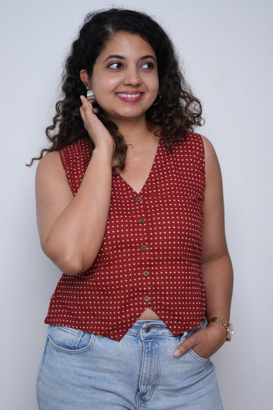 Red Polka Waist coat