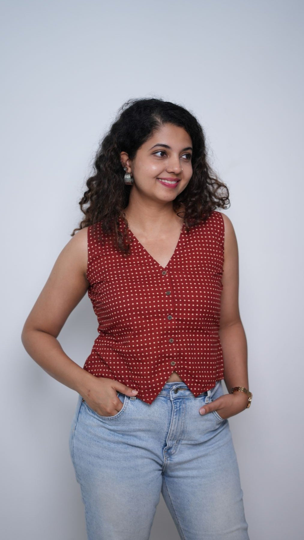 Red Polka Waist coat