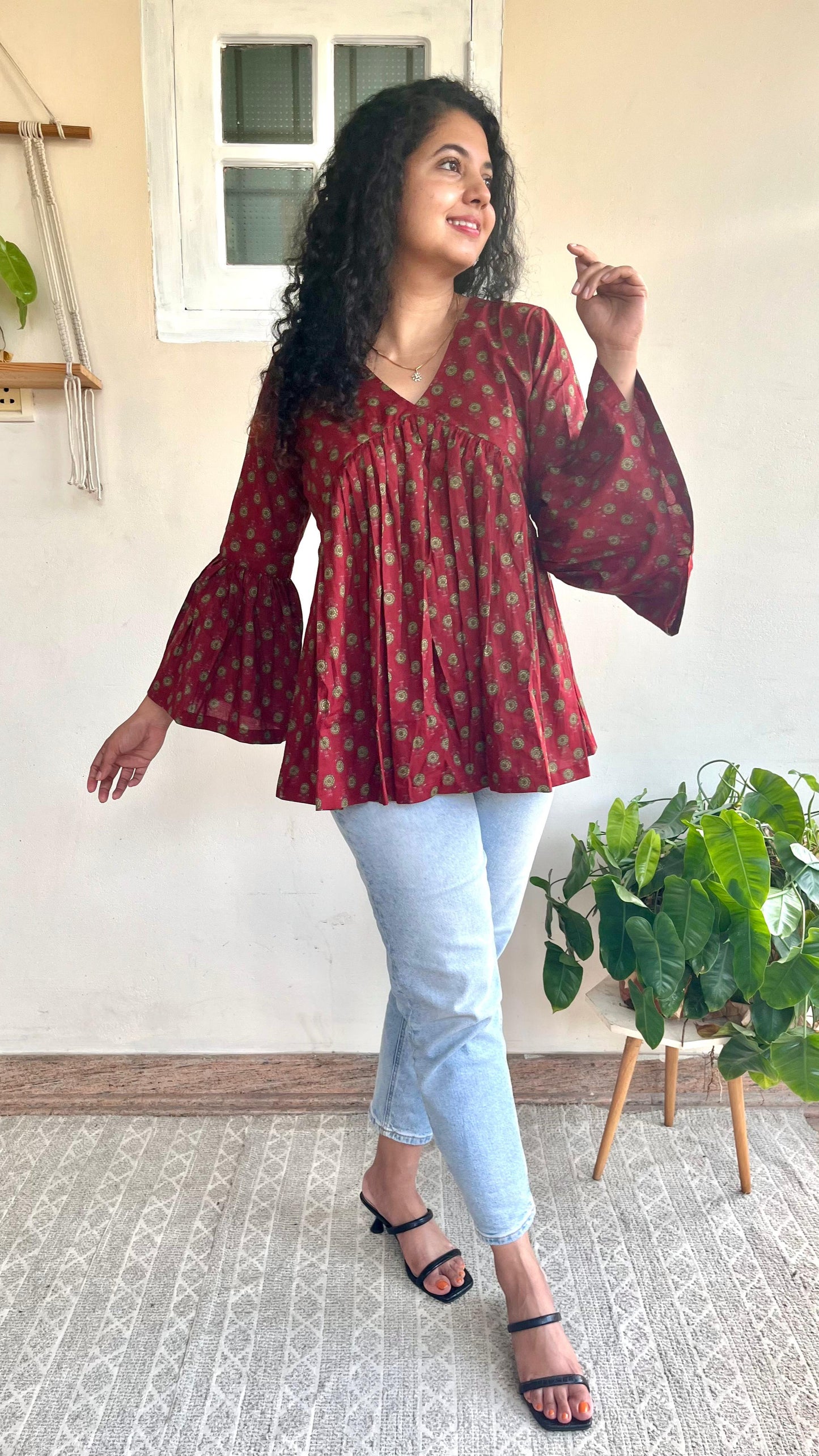 Maroon Bell Sleeve Top