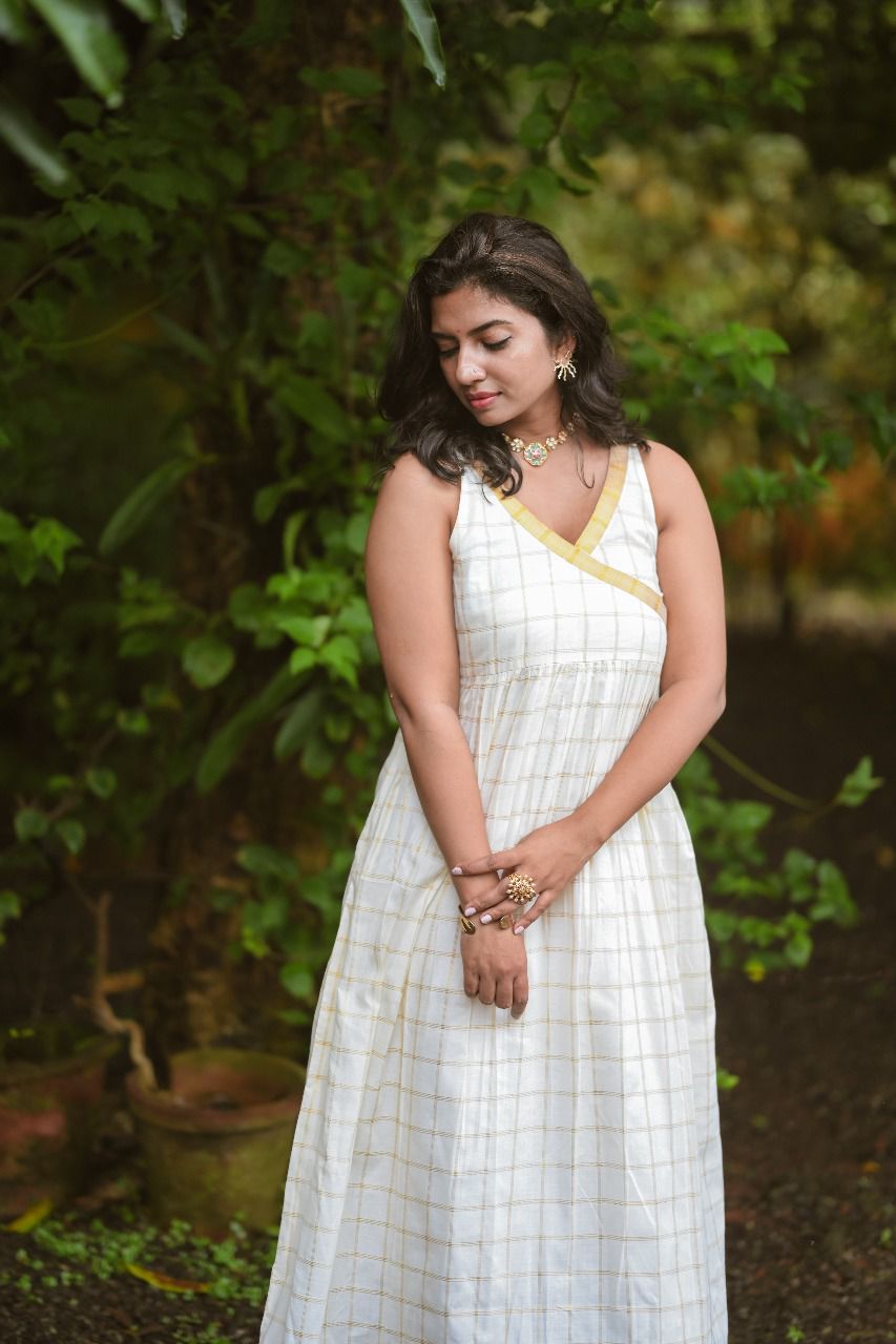 Vennila-Kerala Checked Kasavu Anarkali - With Lining