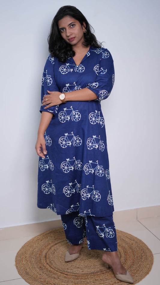 Cycle Printed cotton Blue co-ord set
